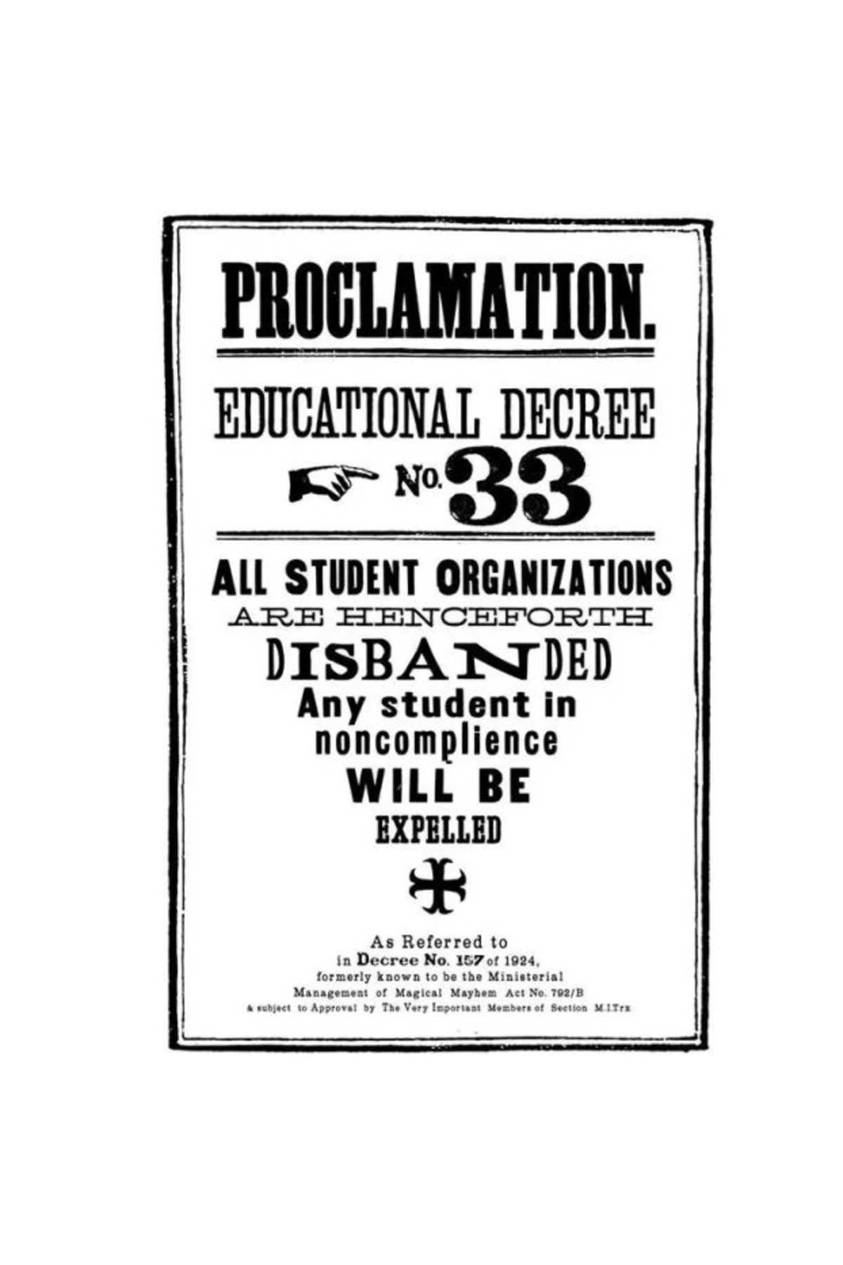 Harry Potter Hogwarts Duvar Posteri Proclamation No 33 50x70 cm