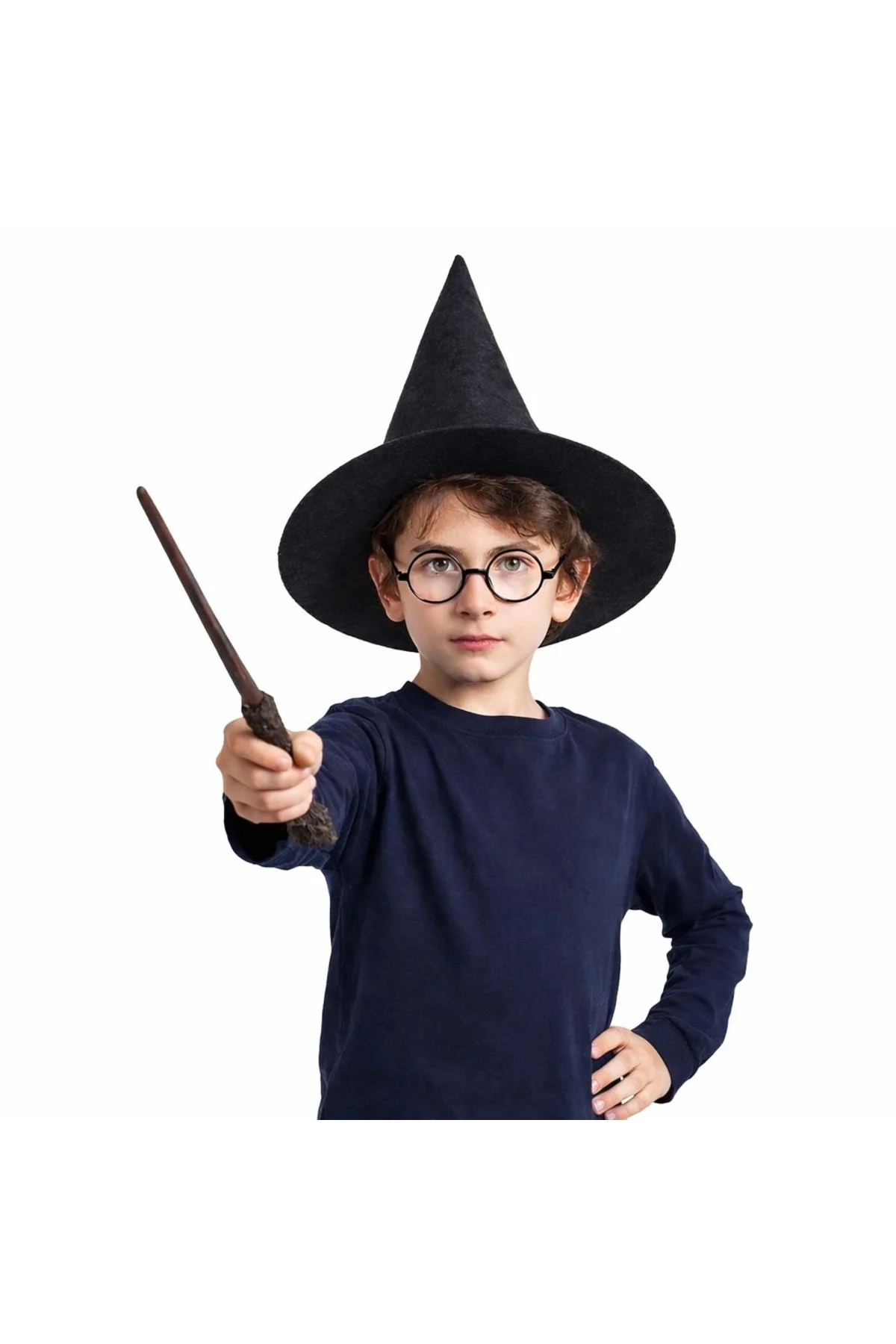 Harry Potter Tarzı Çuk Seti (Siyah Keçe Şapka, Asa, Gözlük)