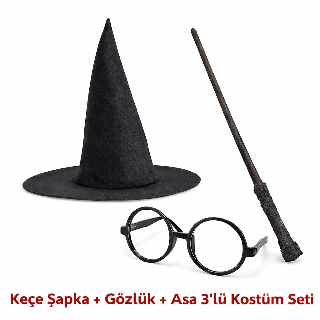 Harry Potter Tarzı Çocuk Sihirbaz Seti - Şapka Asa Gözlük 3'lü Kostüm Harry Potter Tarzı Çocuk Sihirbaz Seti - Şapka Asa Gözlük 3'lü Kostüm - Görsel 2