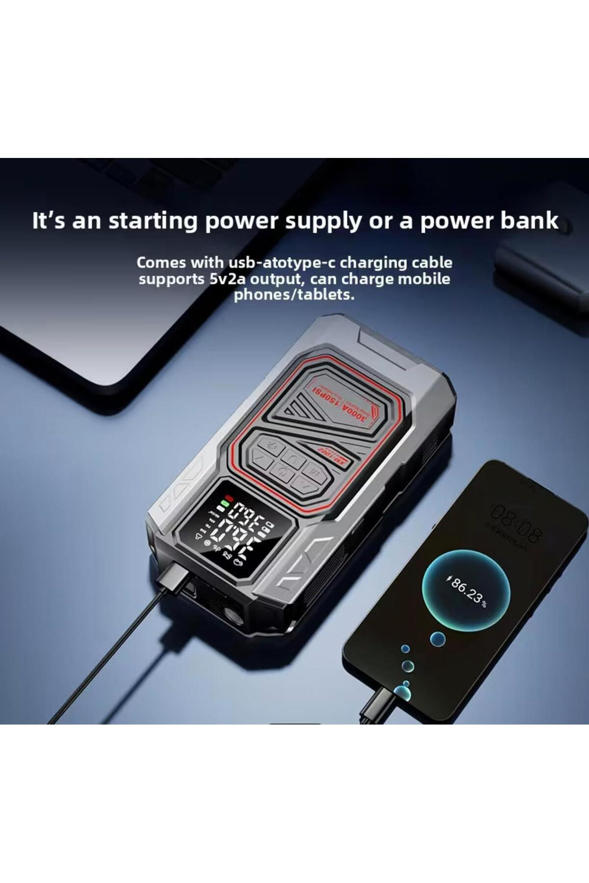 Harvox Akü Takviye Cihazı | 4'ü 1 Arada Powerbank, Hava Kompresör