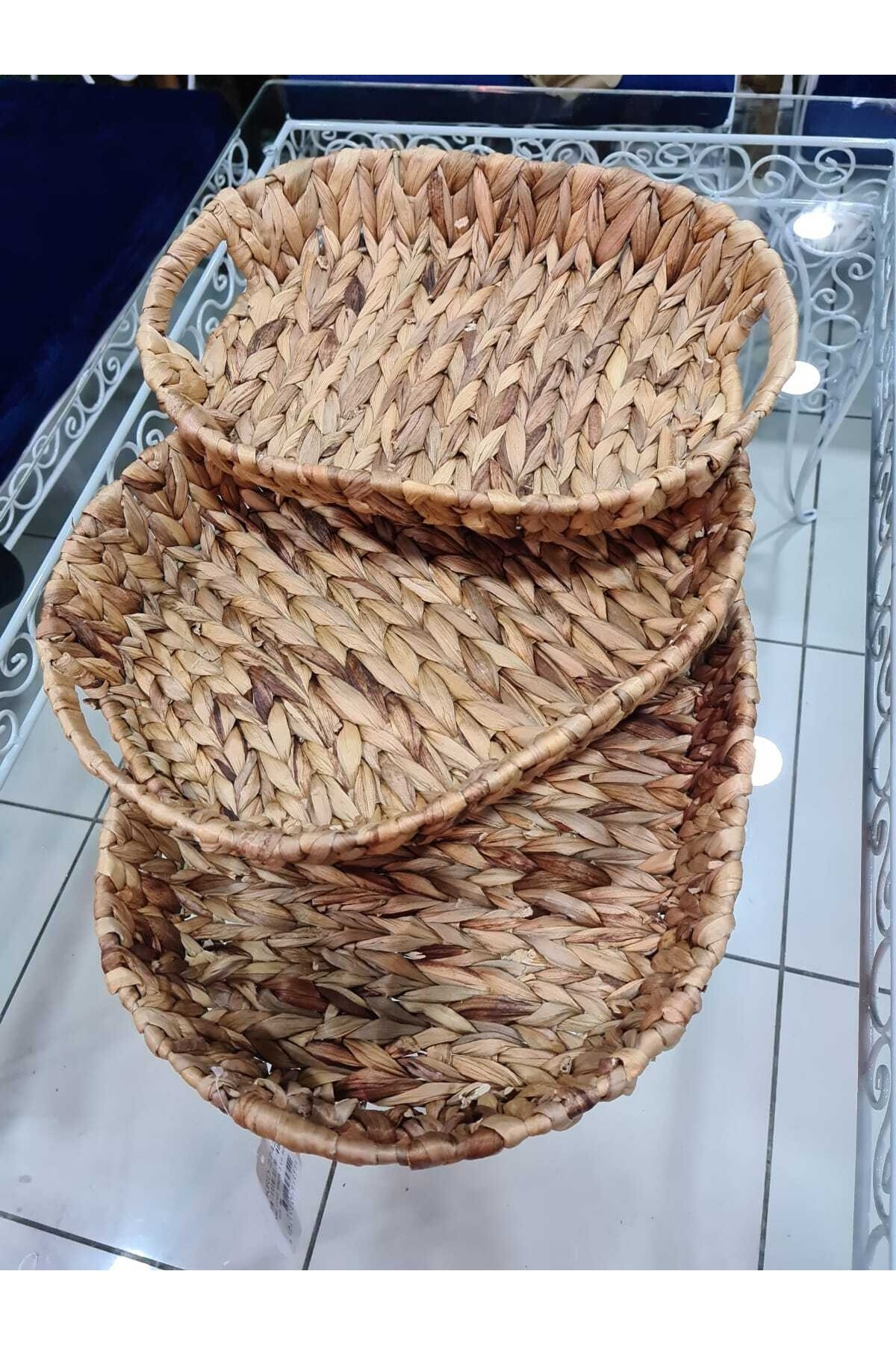 Elif Aksesuar Hasır 3 Lü Oval Tepsi