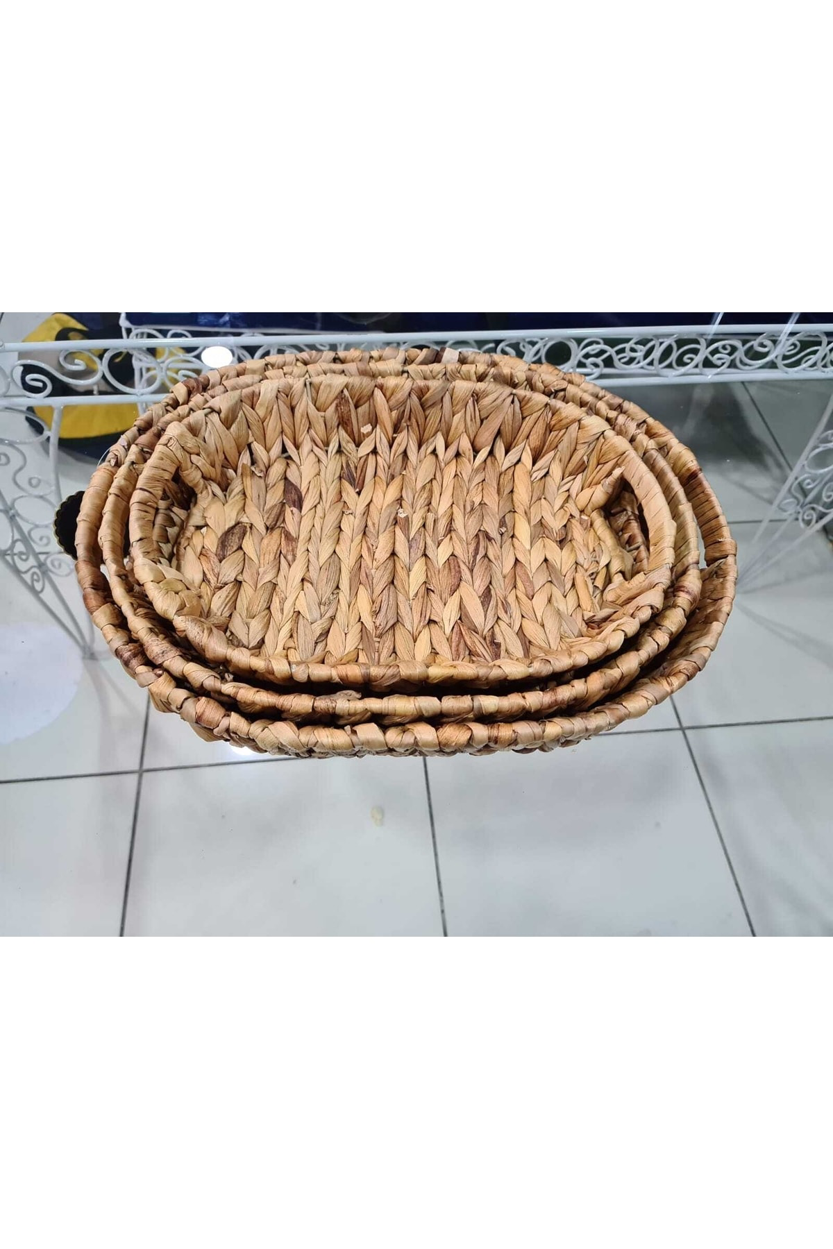 Elif Aksesuar Hasır 3 Lü Oval Tepsi