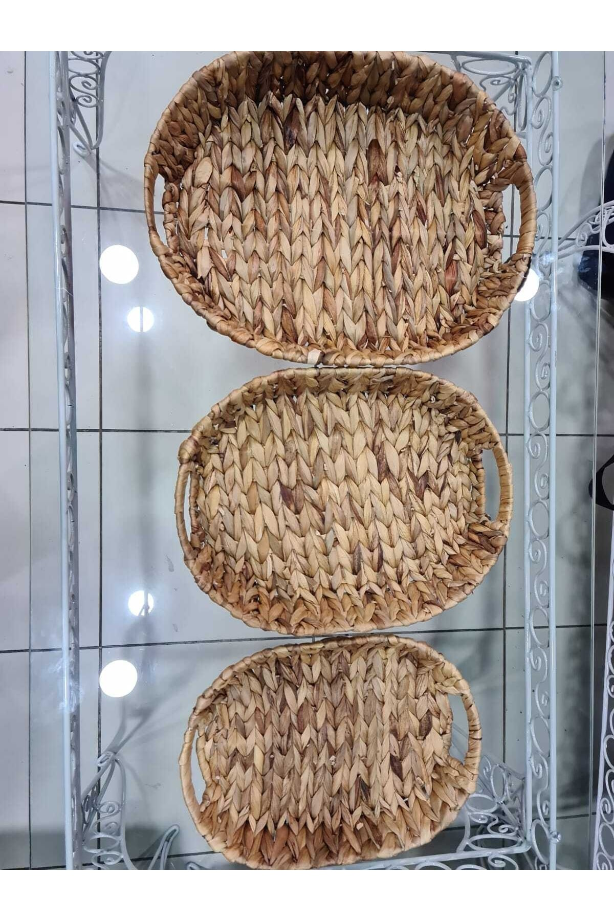 Elif Aksesuar Hasır 3 Lü Oval Tepsi