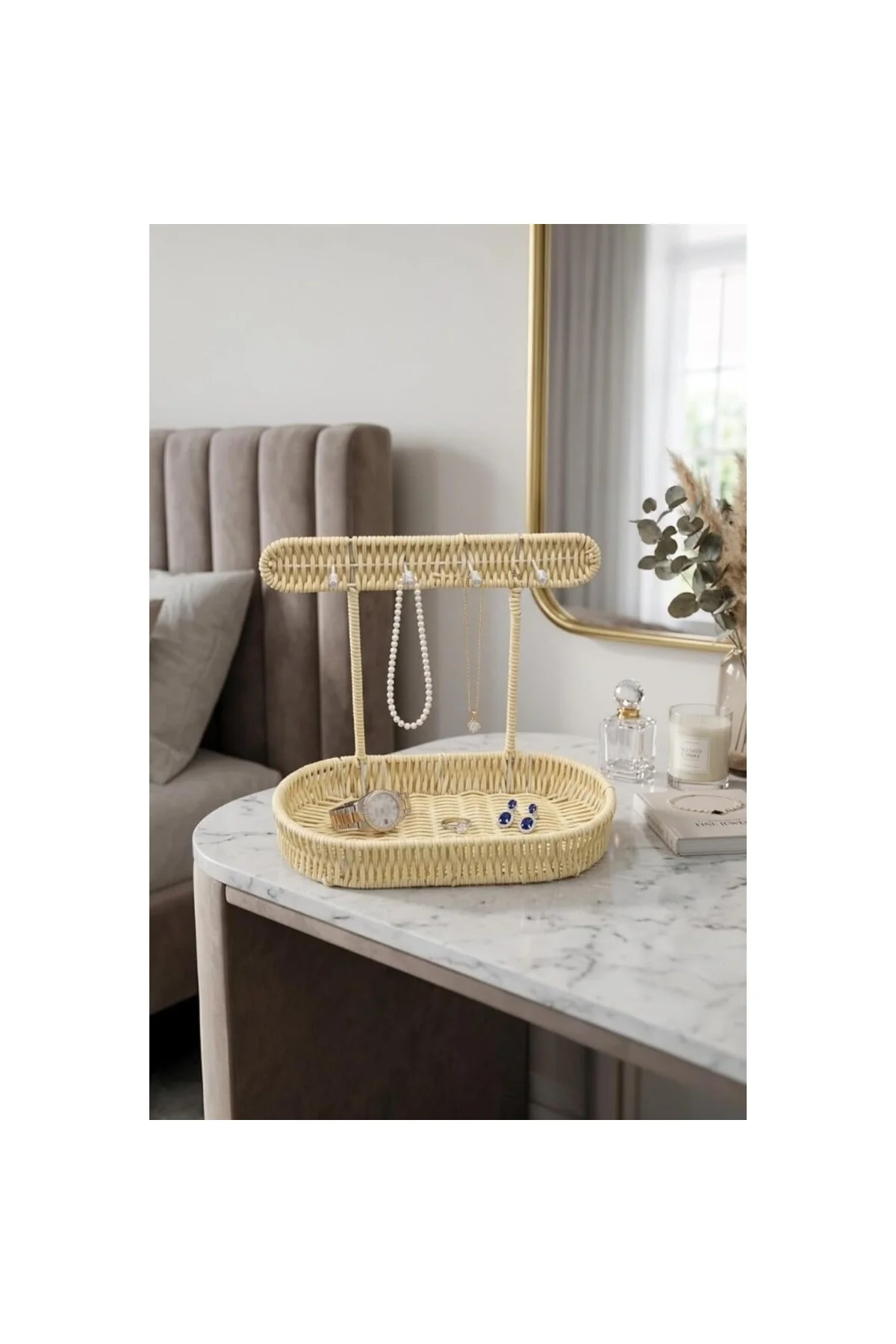 Hasır Askılı Organizer Sepet Krem Krem 25 x 25