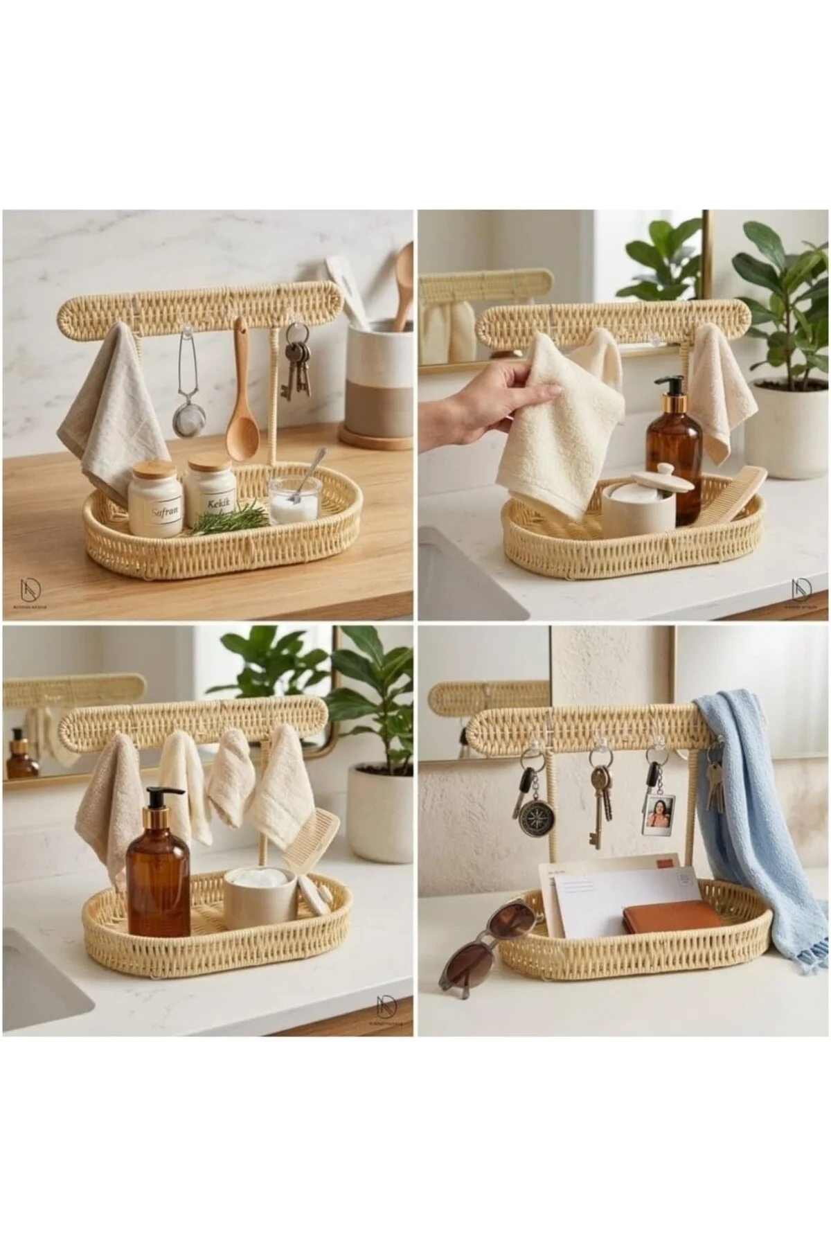 Hasır Askılı Organizer Sepet Krem Krem 25 x 25