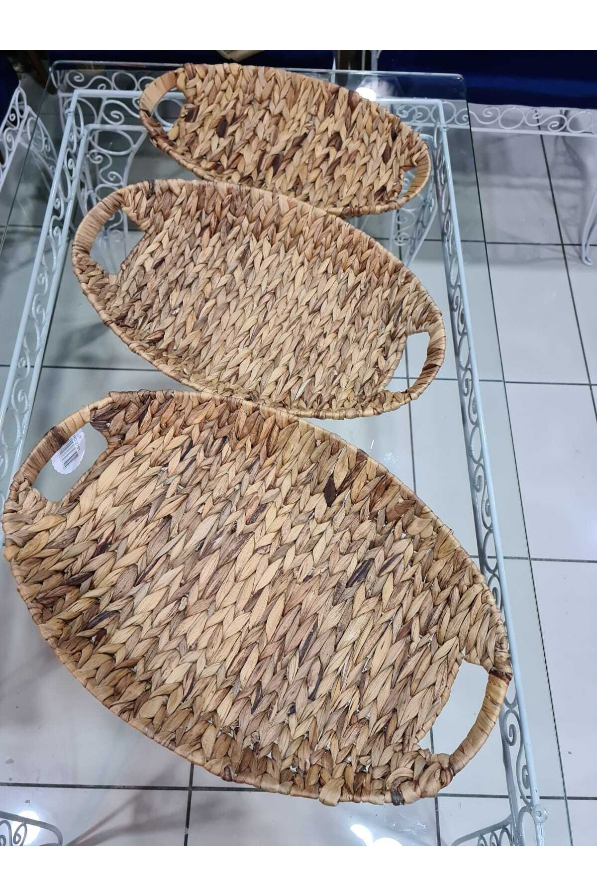 Elif Aksesuar Hasır Elips 3'Lü Dekoratif Tepsi