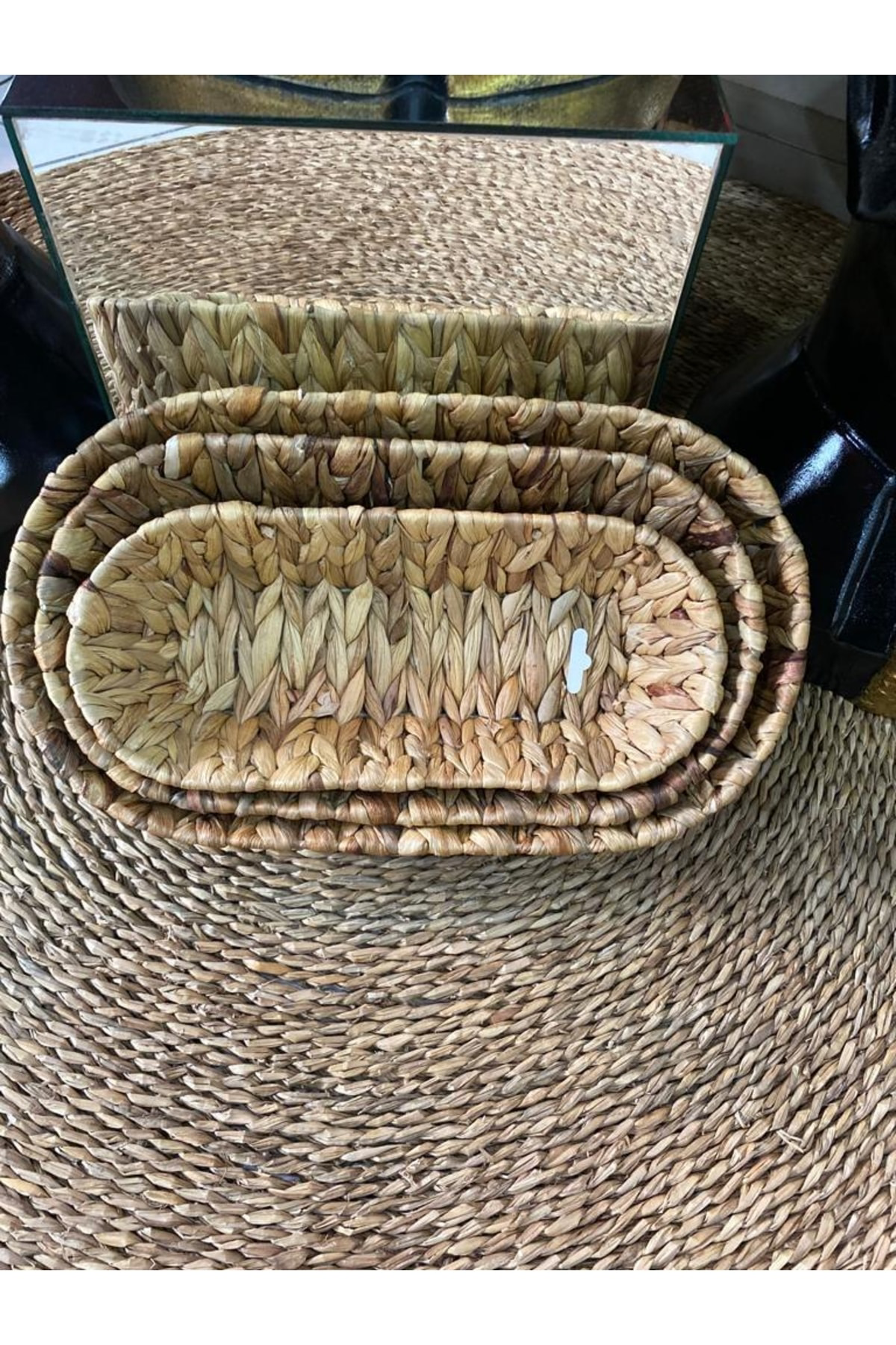 Elif Aksesuar Hasir Oval 3 Lü Sepet