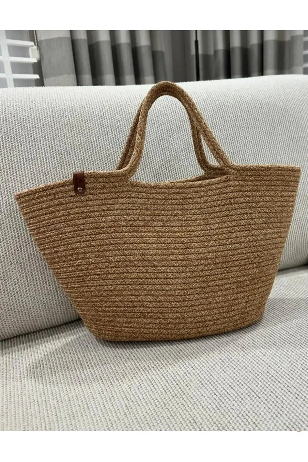 Hasır plaj çantası tres iple dikilmiş el yapımı kol çantası
