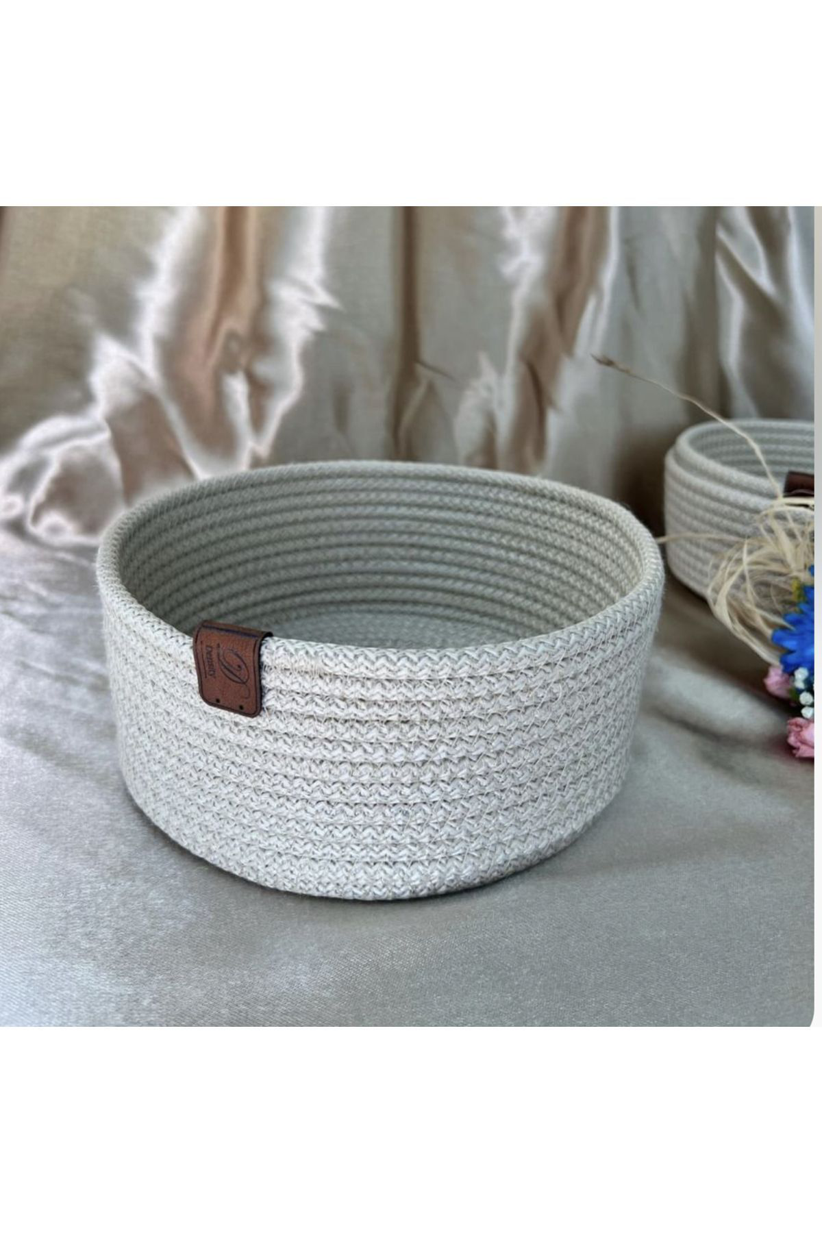 Density Hasir Sepet - Ekmeklik - Organizer 3 Lü, El Yapimi, Bej Renk