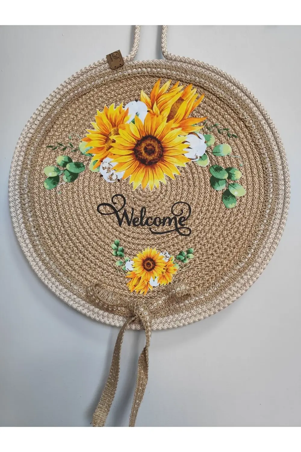 Hasır, welcome yazılı kapı süsü, jüt natürel, tasarım, el yapımı