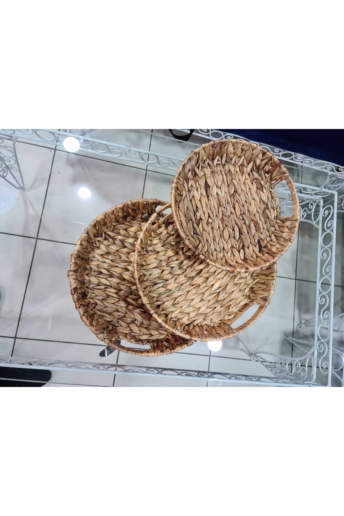 Elif Aksesuar Hasır Yuvarlak 3'Lü Tepsi