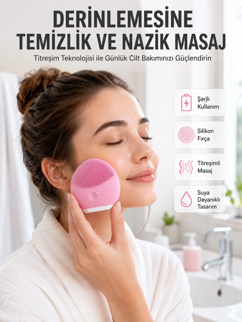 Hassas Ciltlere Özel Titreşimli Yüz Temizleme Ve Masaj Aleti - Lisinya