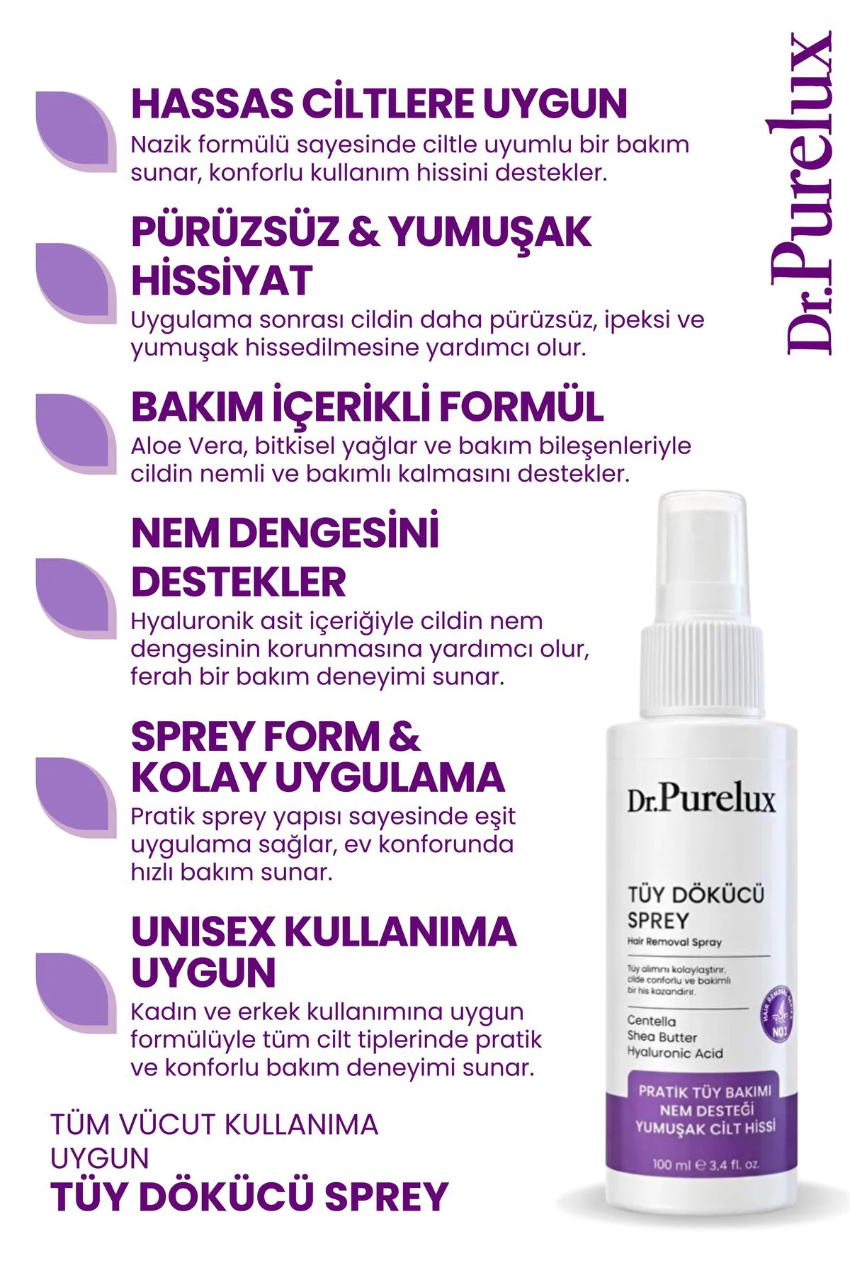 Hassas Ciltlere Uygun Tüy Dökücü Sprey – Pürüzsüz ve Yumuşak Cilt