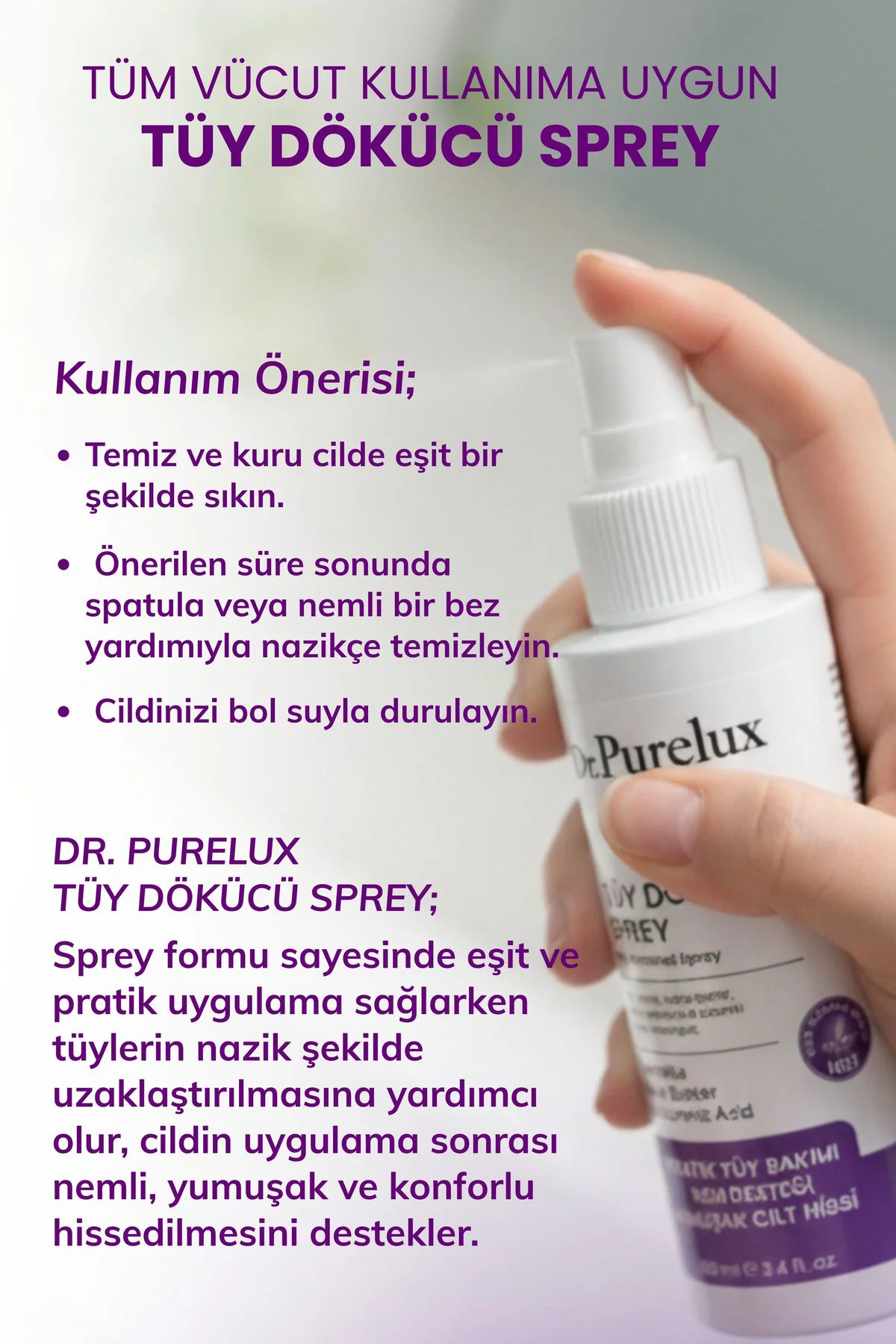Hassas Ciltlere Uygun Tüy Dökücü Sprey – Pürüzsüz ve Yumuşak Cilt
