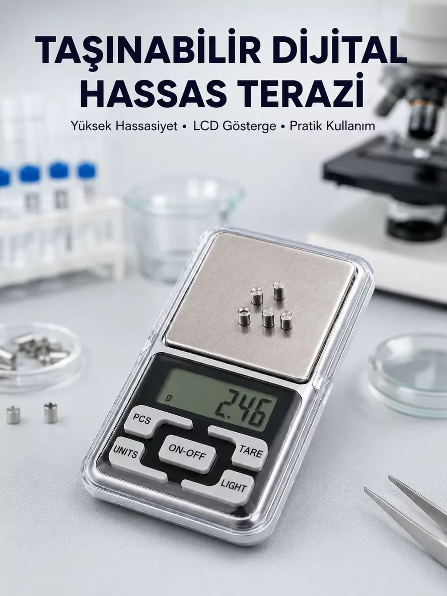 Hassas Dijital Cep Terazisi - Sayma Modlu ve 5 Ölçüm Birimi ile Profesyonel Tartım