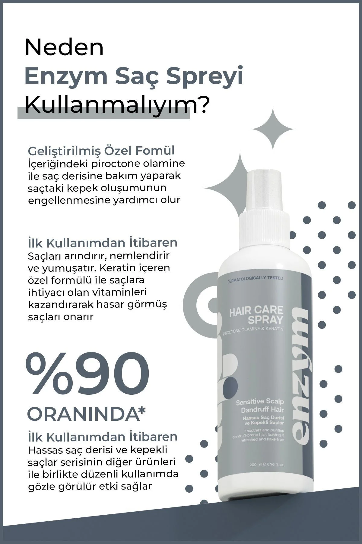 Hassas Saç Derisi Ve Kepekli Saçlara Özel Kepek Önleyici Sprey 200 ml Fiyatı, Yorumları ve Özellikleri