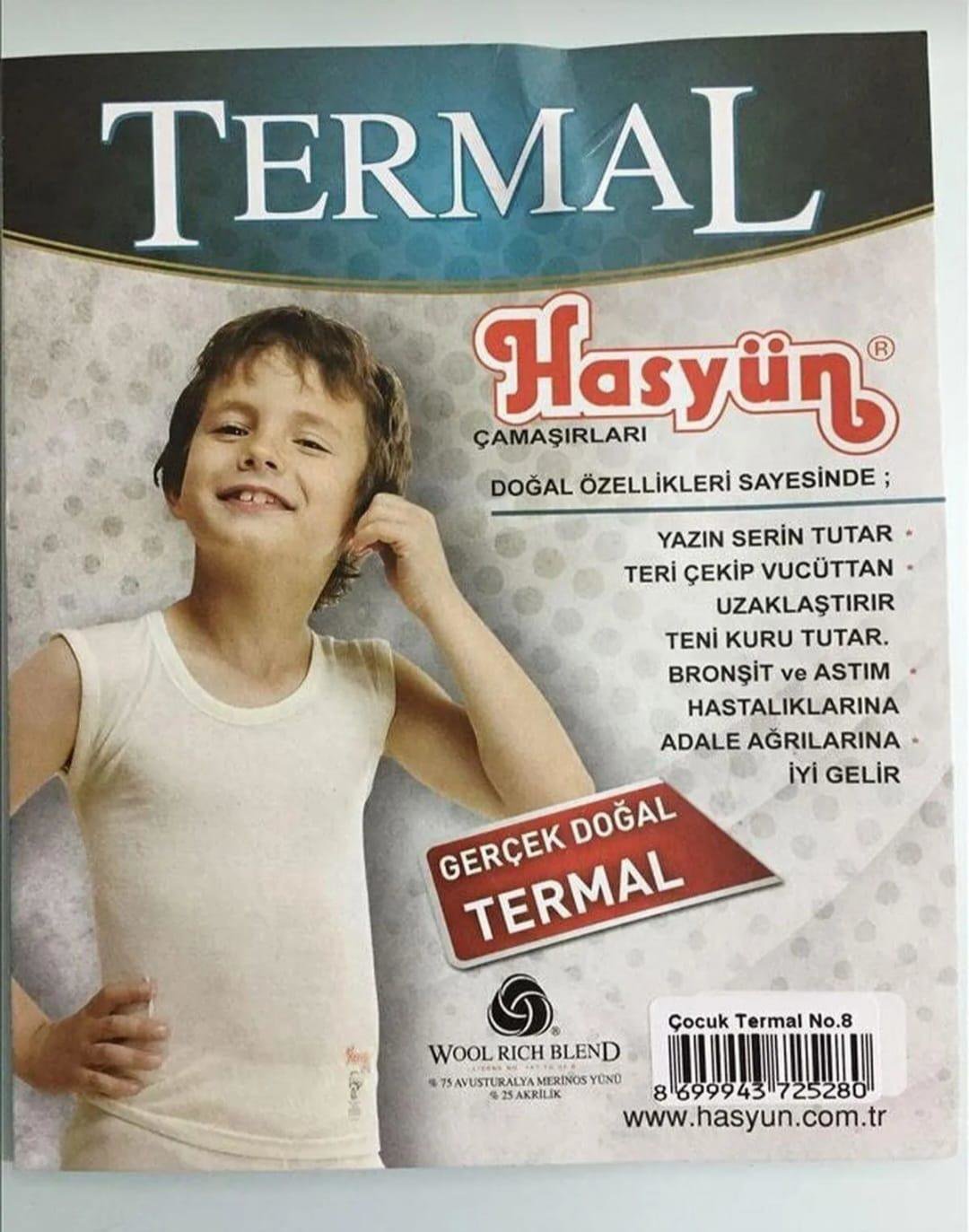 HASYÜN 520 ÇOCUK TERMAL TER EMİCİ KOLSUZ İNCE YÜN ATLET 2 ADET HASYÜN 520 ÇOCUK TERMAL TER EMİCİ KOLSUZ İNCE YÜN ATLET 2 ADET
