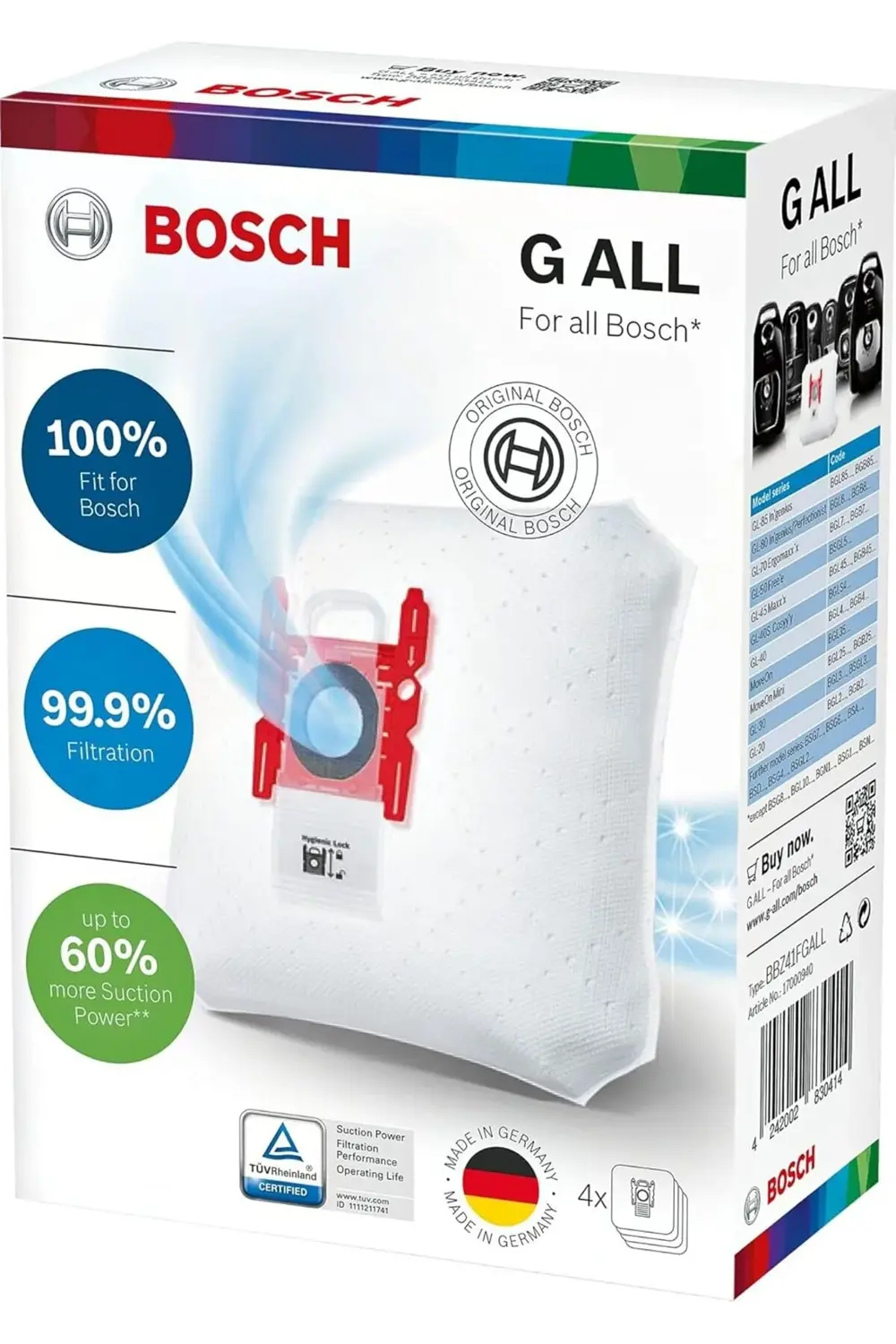 Hausgeräte PowerProtect Tip G ALL BBZ41FGALL, 4 x elektrikli süpü