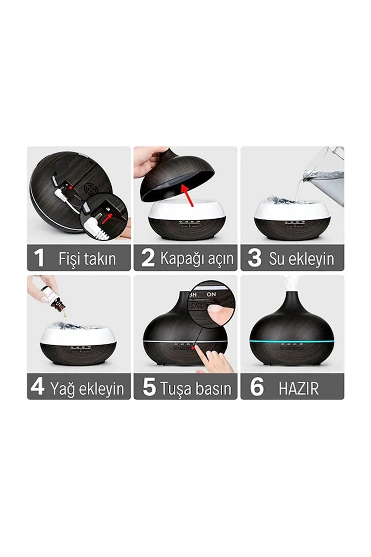 Hava Nemlendirici 7 Led Işıklı Aromatik Oda Kokusu 550 Ml Kahve A Hava Nemlendirici 7 Led Işıklı Aromatik Oda Kokusu 550 Ml Kahve A