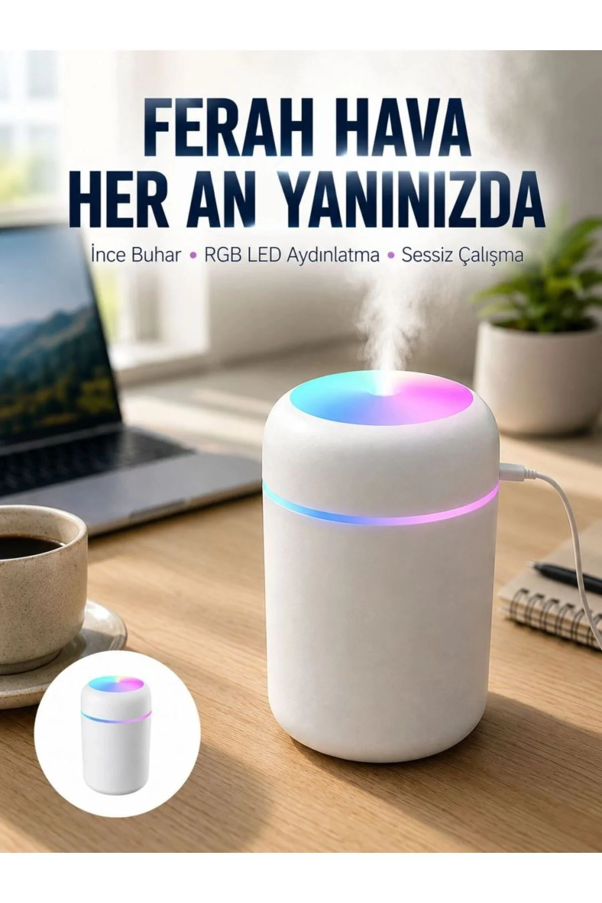 Hava Nemlendirici Buhar Makinesi Led Işıklı Usb Dekoratif Nemlendirici Yeni Nesil
