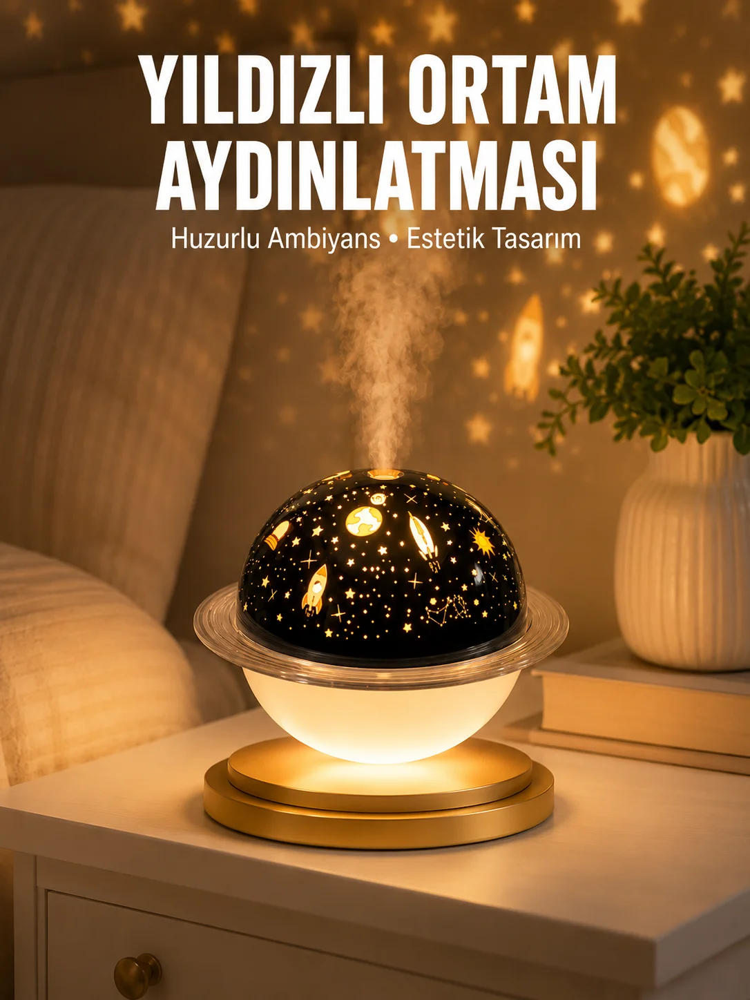 Hava Nemlendirici Led Işıklı Gece Lambası Yıldız Görünümlü Renk Değiştiren