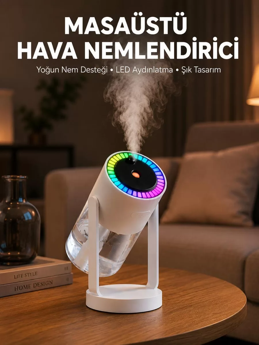 Hava Nemlendirici Projektörlü - Araç ve Ev İçin Sessiz Buhar, USB Tip-C ve Yıldızlı Gökyüzü Tasarımı