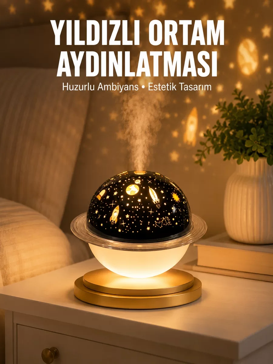 Hava Nemlendirici ve Yıldız Görünümlü Renk Değiştiren Gece Lambası