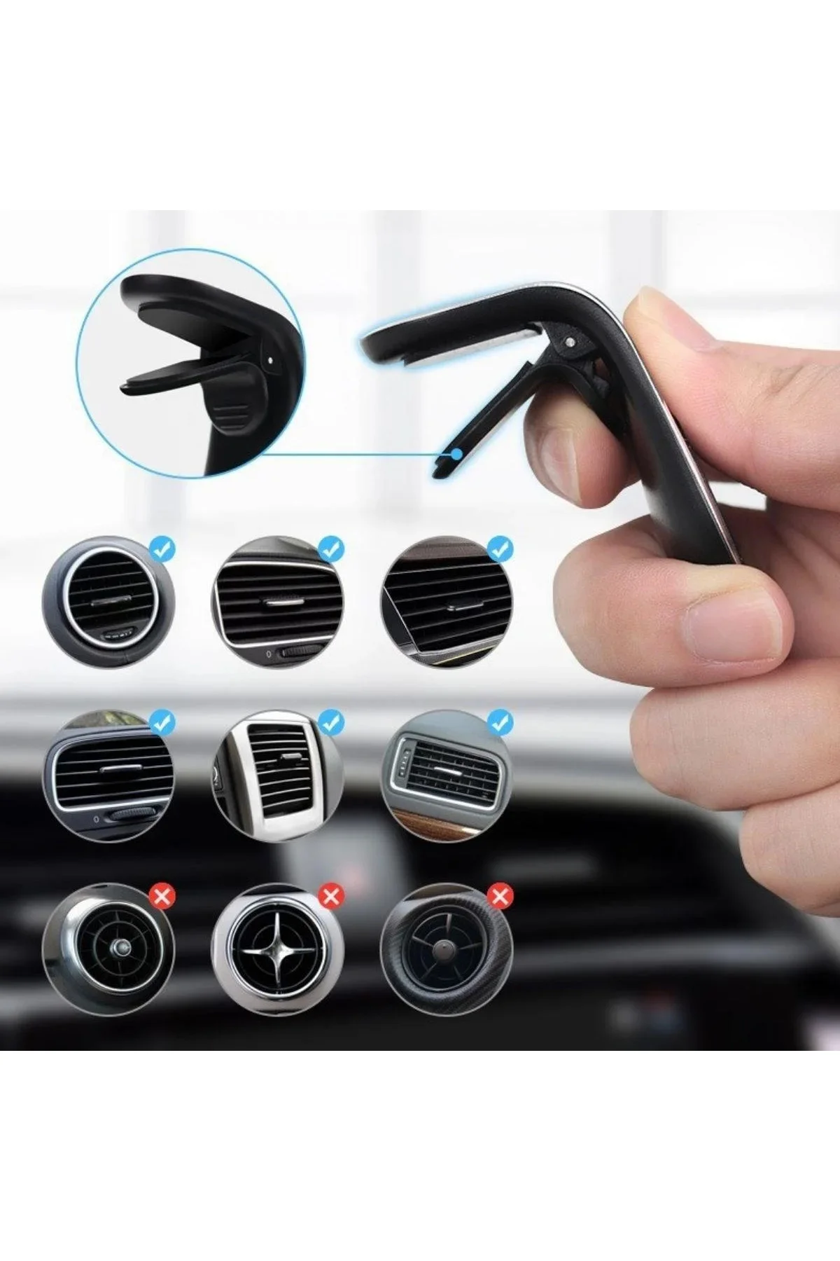 Havalanndırma Izgarasına Takılabilen Mandallı Mıknatıslı Oto Araç Içi Manyetik Telefon Tutucu Havalanndırma Izgarasına Takılabilen Mandallı Mıknatıslı Oto Araç Içi Manyetik Telefon Tutucu