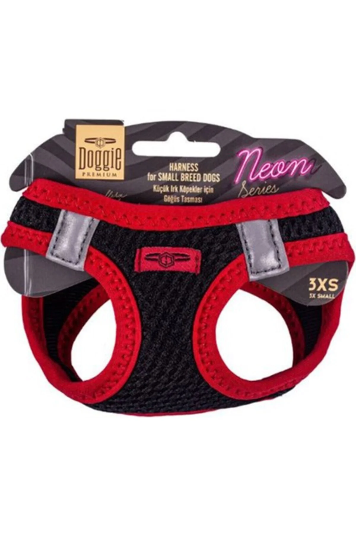 Havalı Dokuma Neon Serisi Küçük Irk Göğüs Tasması Kırmızı 3XS-22-26CM