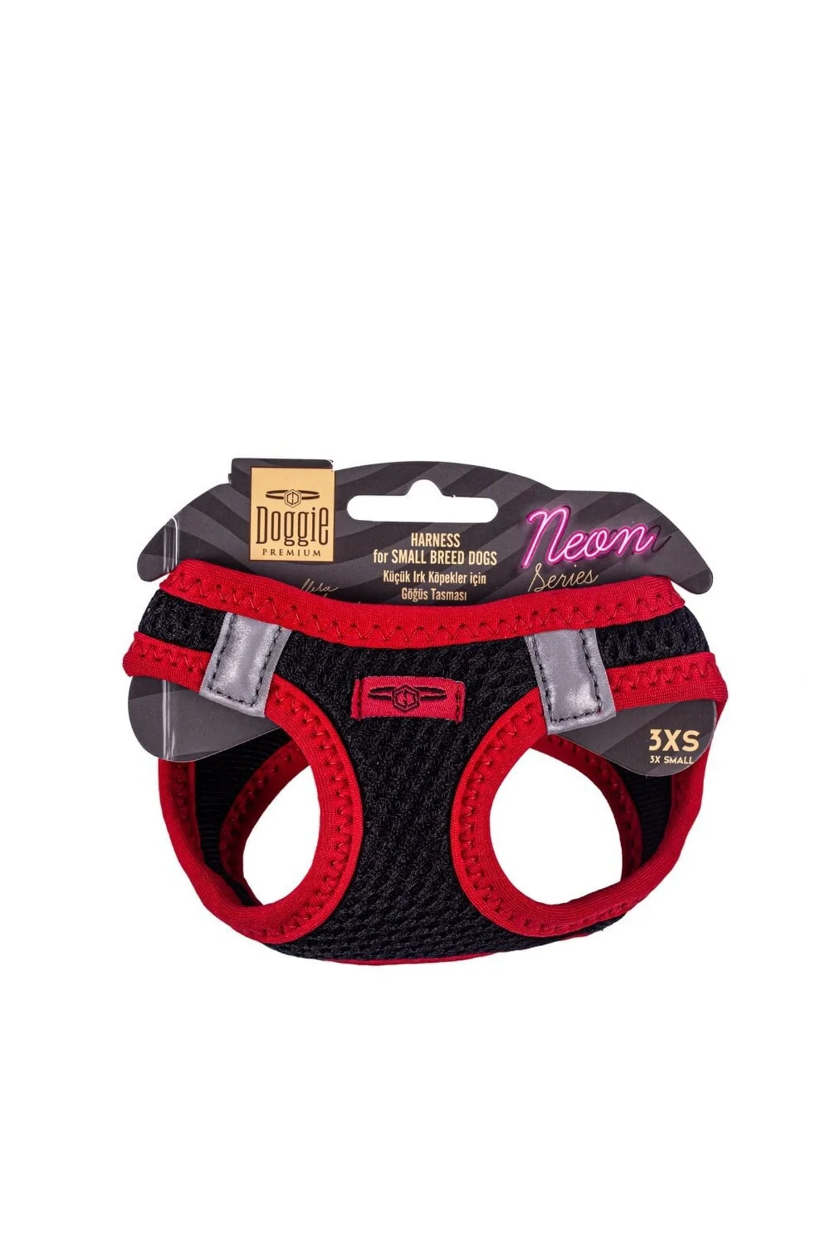 Havalı Dokumadan Neon Serisi El Yapımı Küçük Irk Köpek Göğüs Tasması 3xs 22-26cm - Red