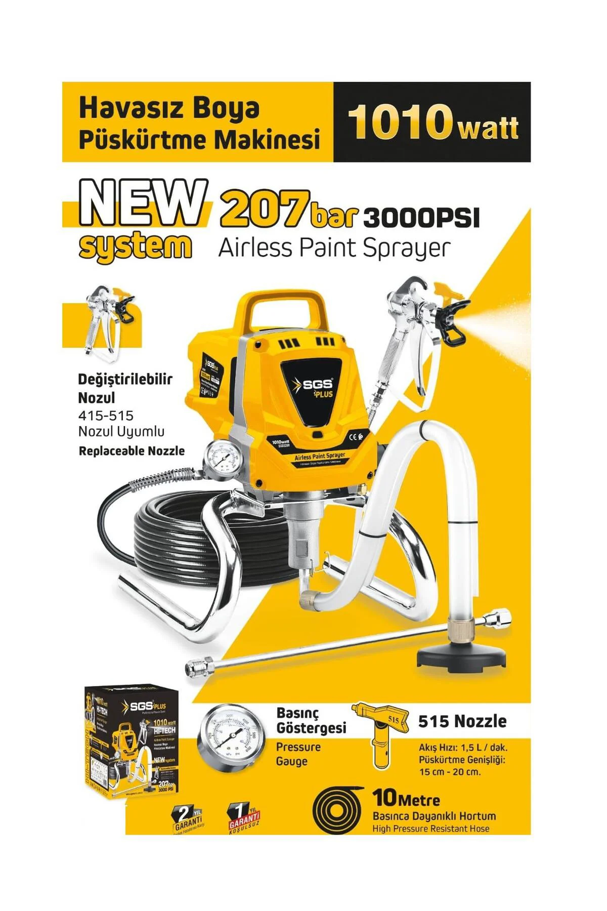 HAVASIZ BOYA PÜSKÜRTME MAKİNESİ 1010 WATT 207 BAR