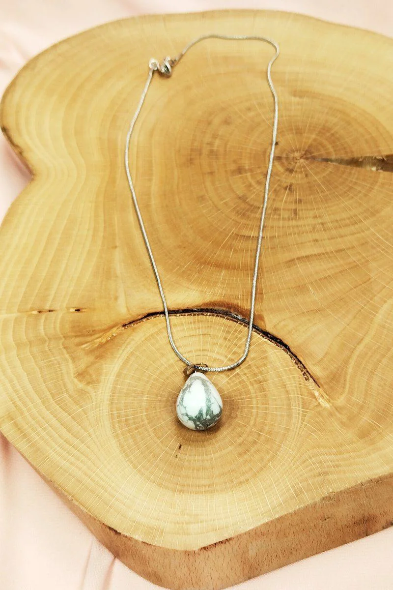 Havlit Doğal Taşı El Yapımı Kolye - 2 cm Uç, 20 cm Zincir, Kutulu
