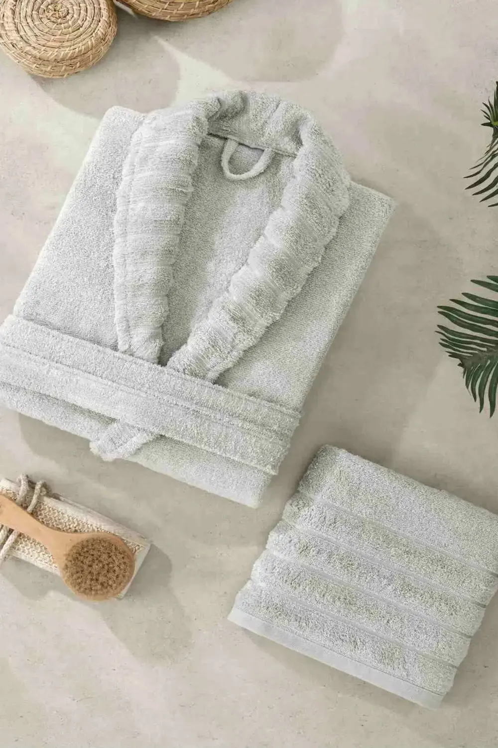 Havlulu Bornoz Seti Çizgili Şalyaka Bornoz Seti