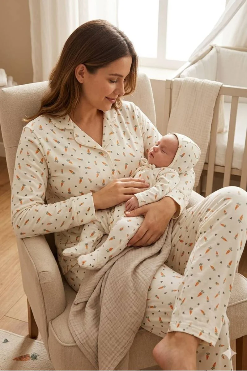 HAVUÇ DESEN ANNE BEBEK LOHUSA PİJAMA SET TAKIM 3 Ay HAVUÇ DESEN ANNE BEBEK LOHUSA PİJAMA SET TAKIM 3 Ay
