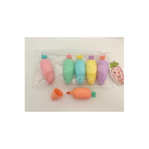 Havuç Tasarımlı Fosforlu Kalem Seti 5'li Renkli Fosforlu Kalemler