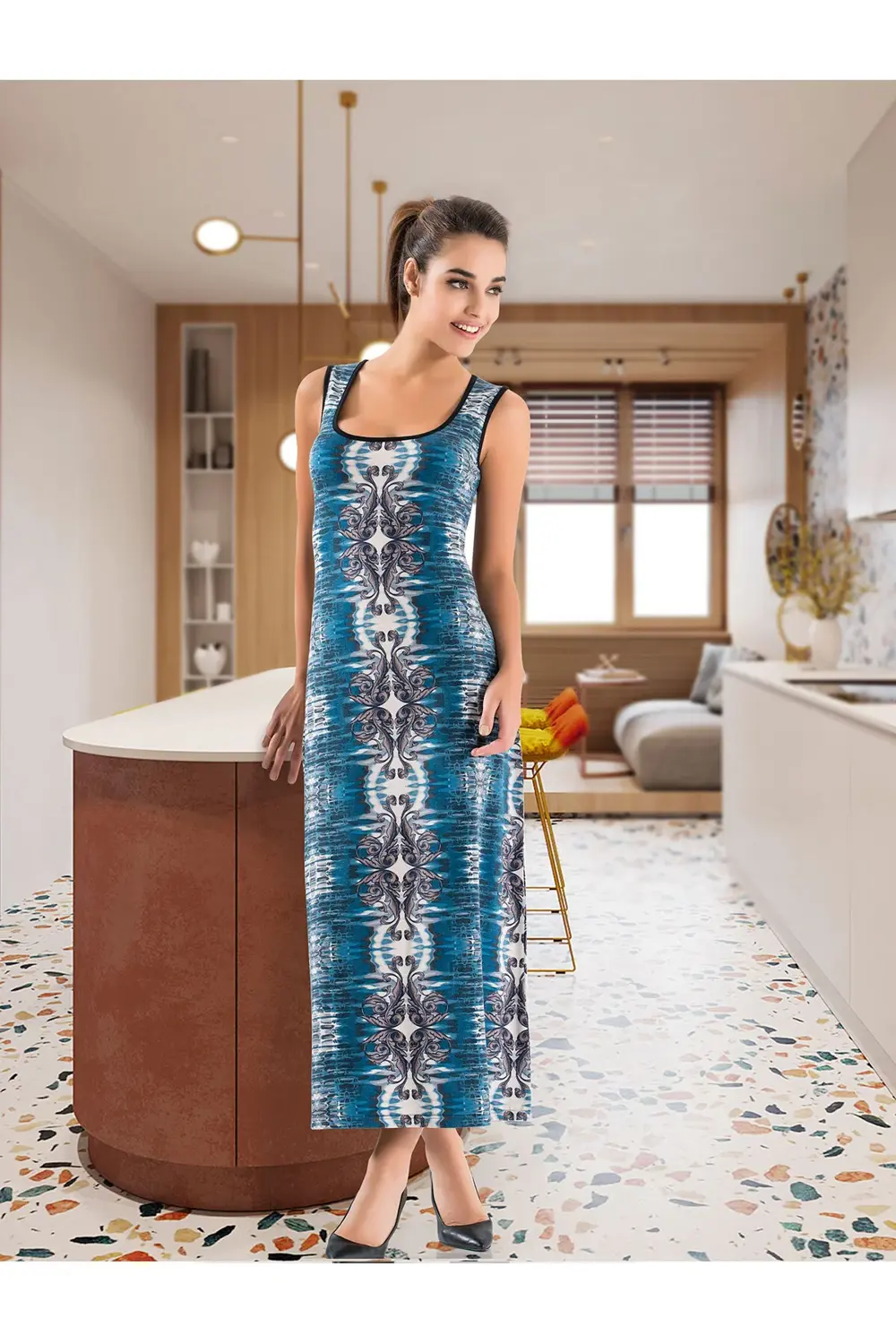 Havuz Yaka Uzun Kadın Elbise 957