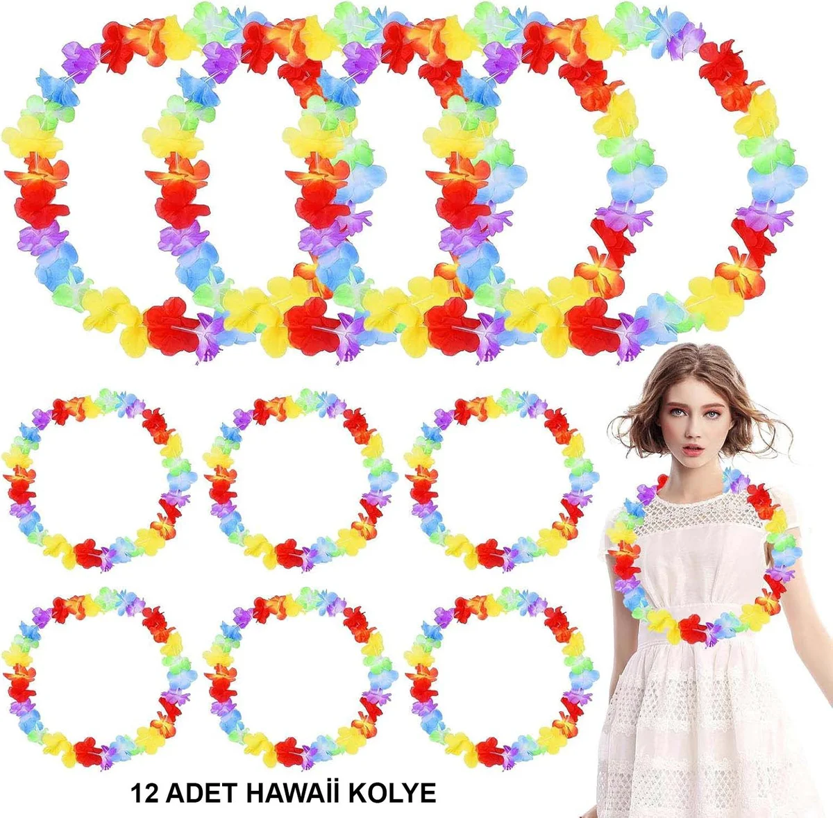 Hawaii Çiçek Desenli Boyun Kolyesi Seti 12'li