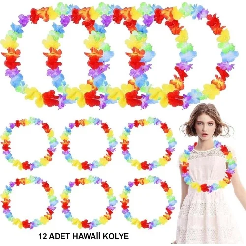 Hawaii Çiçekli Boyun Kolyesi 12 Adet