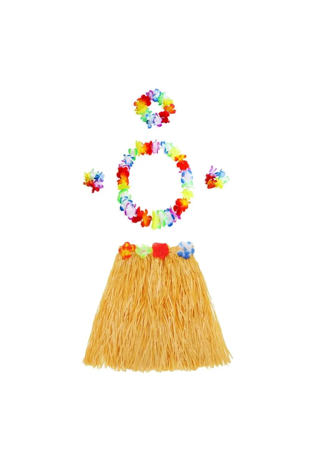 Hawaii Kolye Etek Taç Ve Bileklik Seti Turuncu