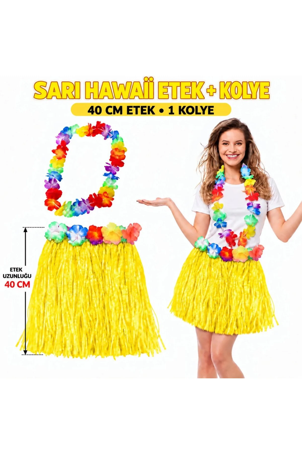 Hawaii Luau Aloha Sarı Püsküllü 40 Cm Etek Ve Hawaii Kolye Hawaii Luau Aloha Sarı Püsküllü 40 Cm Etek Ve Hawaii Kolye