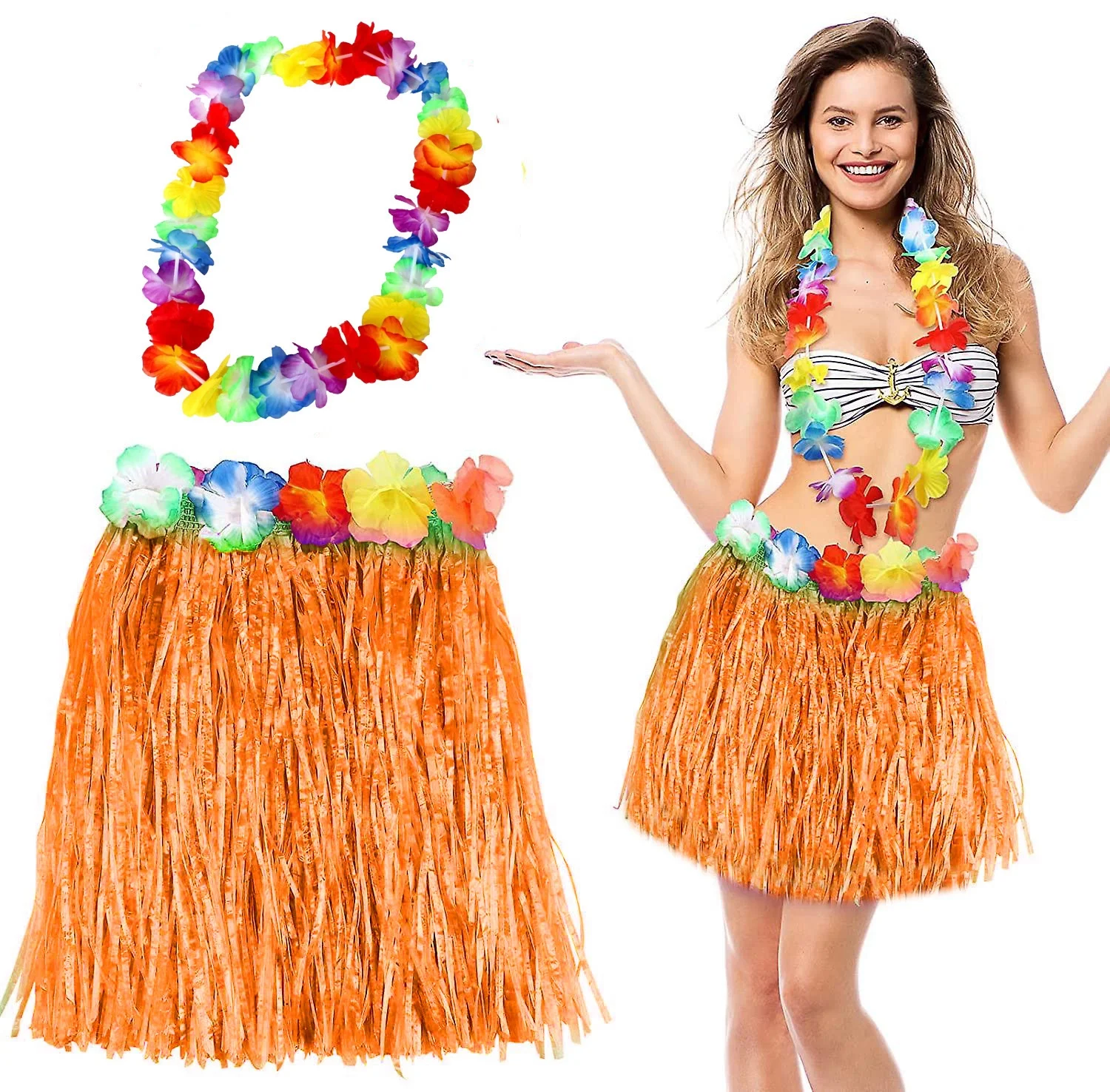 Hawaii Luau Aloha Turuncu Püsküllü 40 cm Etek ve Hawaii Kolye Seti Hawaii Luau Aloha Turuncu Püsküllü 40 cm Etek ve Hawaii Kolye Seti