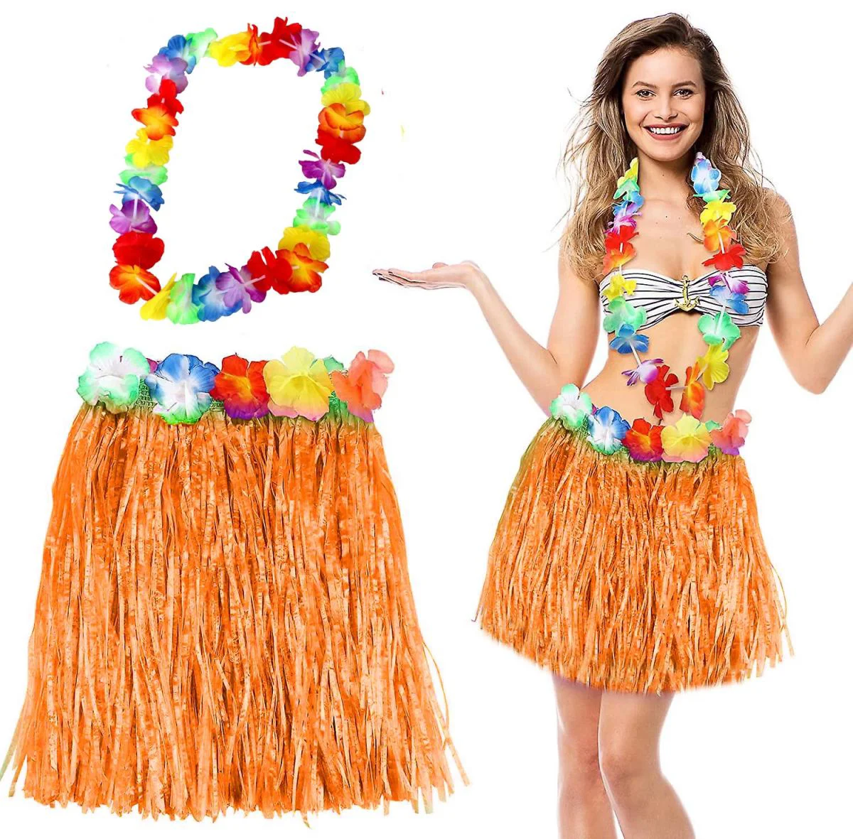 Hawaii Luau Etek ve Kolye Seti - Turuncu Püsküllü 40 cm Aloha Kostüm Fiyatı, Yorumları ve Özellikleri