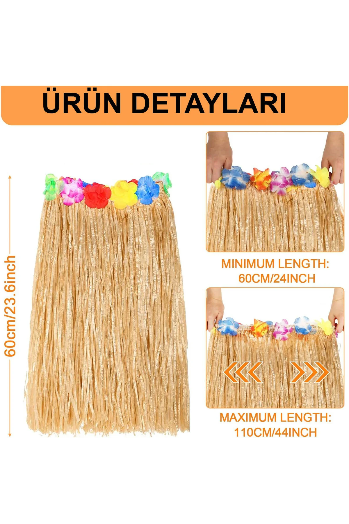 Hawaii Tarzı Hula Eteği – 60 cm Hasır Naturel Etek (5060)