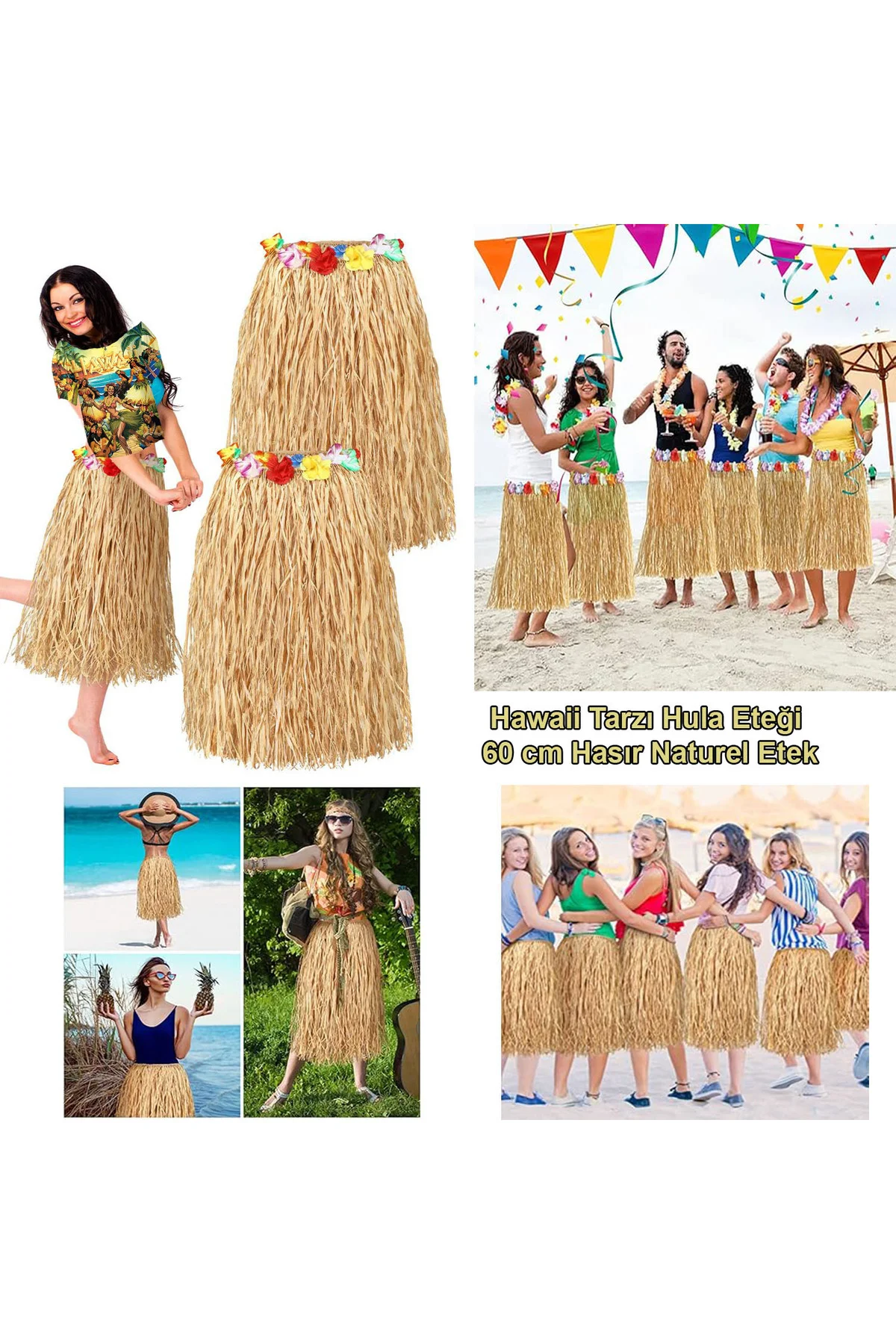 Hawaii Tarzı Hula Eteği – 60 cm Hasır Naturel Etek (5060)