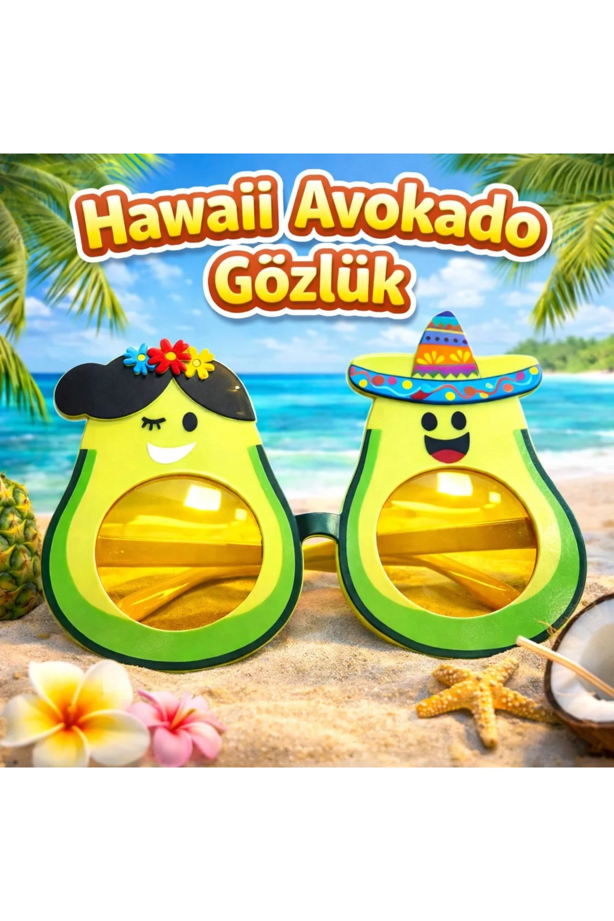 Hawaii Temalı Avokado Gözlük – Kostüm & Parti Gözlüğü Hawaii Temalı Avokado Gözlük – Kostüm & Parti Gözlüğü