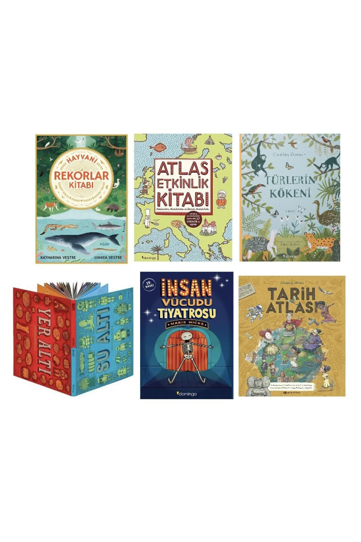 hayvani rekorlar kitabi+ atlas etkinlik kitabi+ turlerin kokeni + yeralti su alti + insan vucudu ti