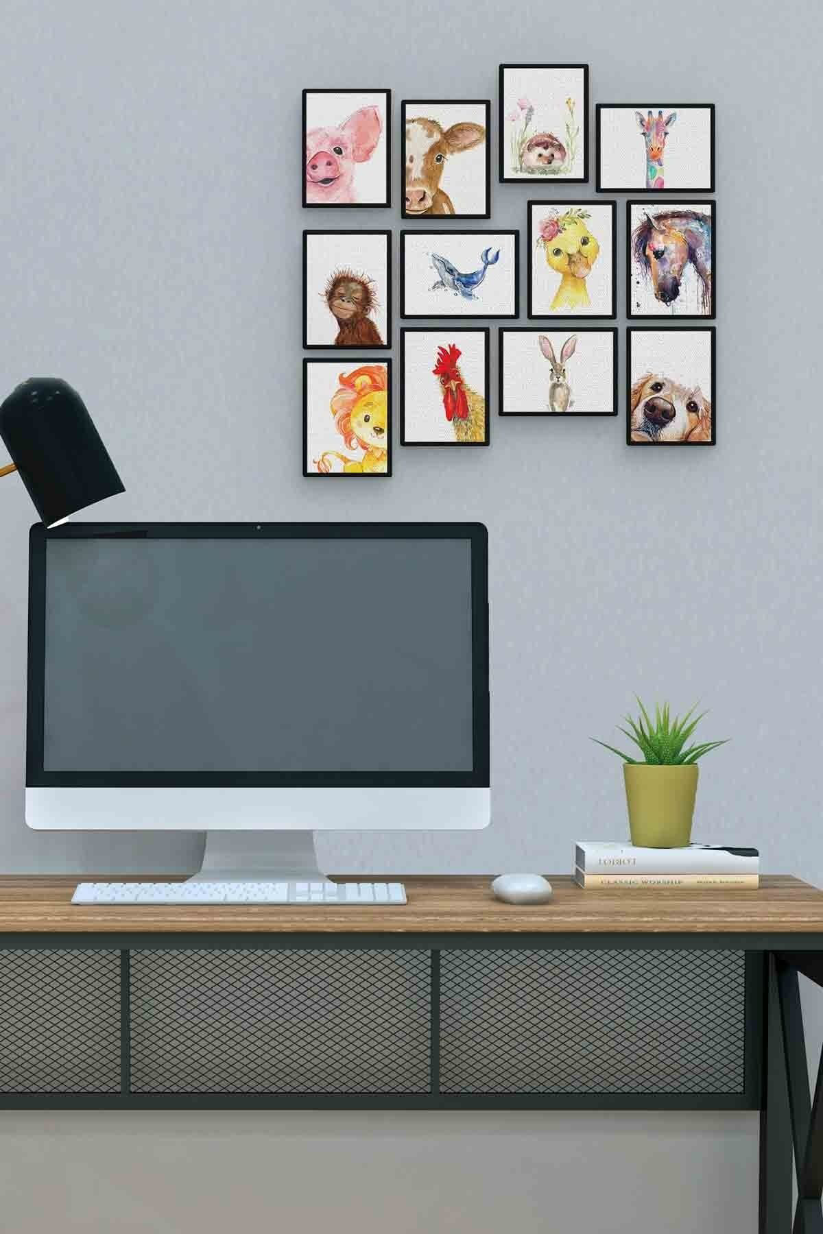 Hayvanlar 12 Parça Mdf (ahşap) Tablo Ofis Boyu 