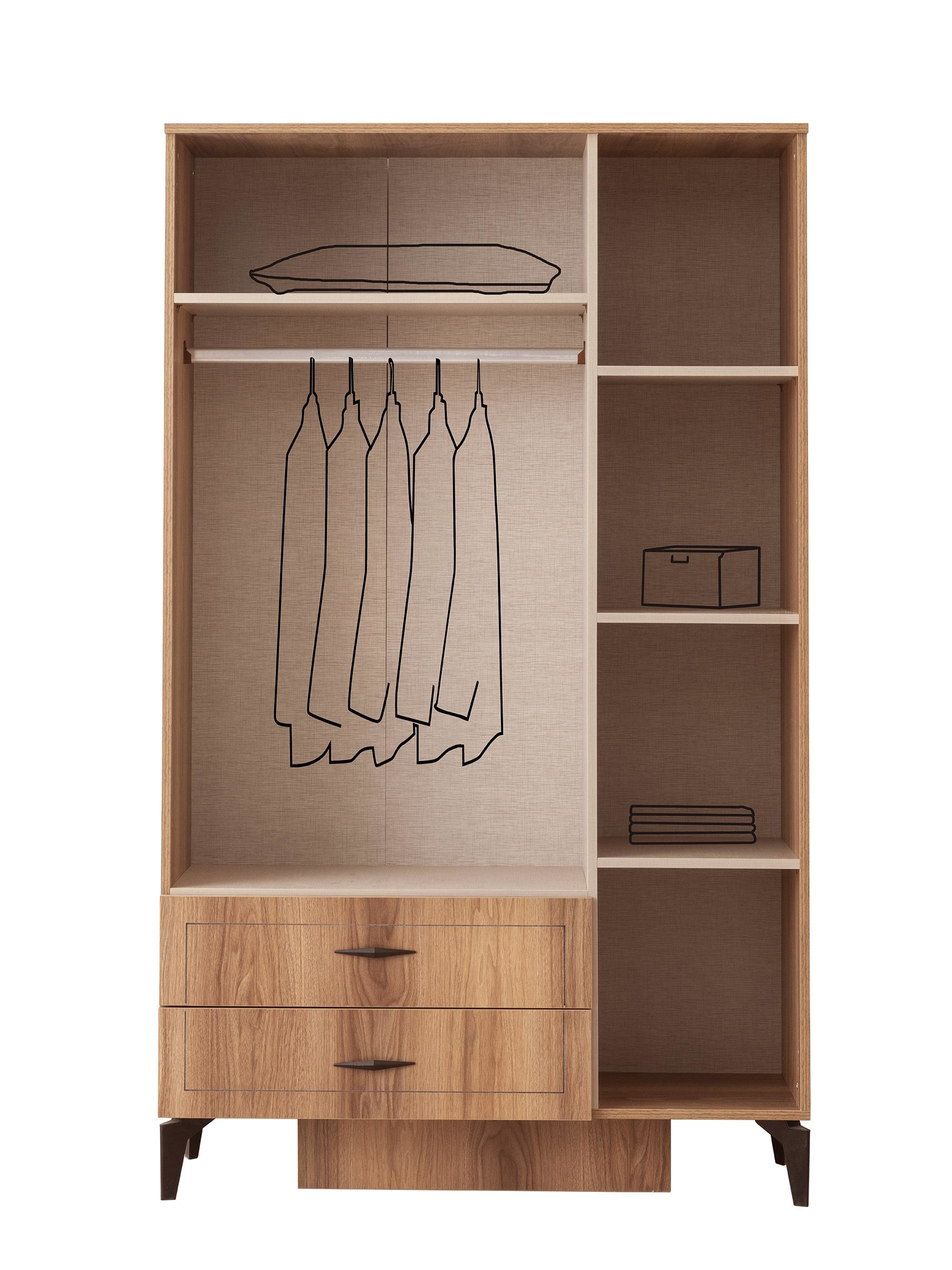 Erezogullari Mobilya Hazar 3 Kapili 2 Çekmeceli Gardirop Elbise Dolabi 120X47x200