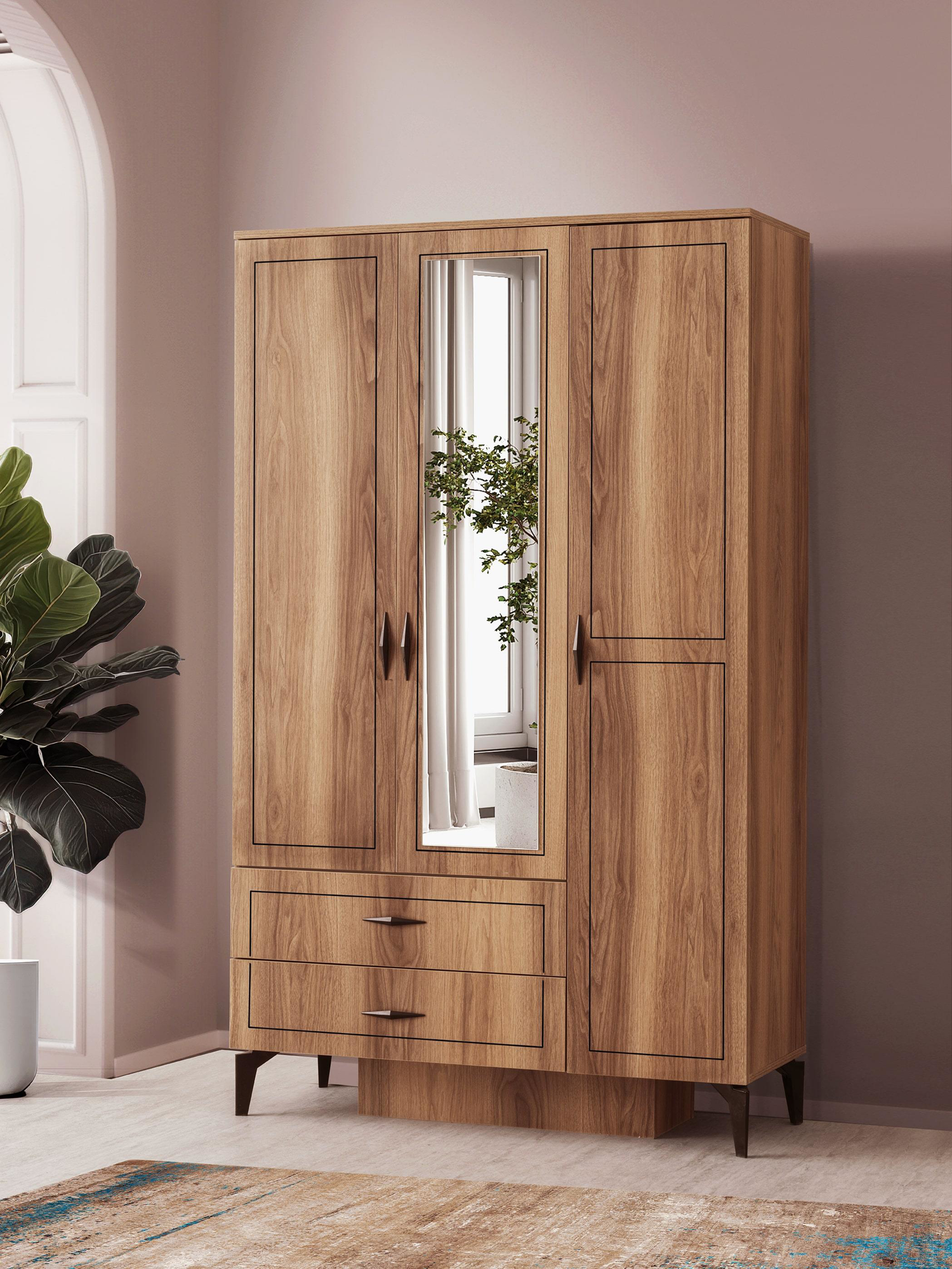 Erezogullari Mobilya Hazar 3 Kapili 2 Çekmeceli Gardirop Elbise Dolabi 120X47x200