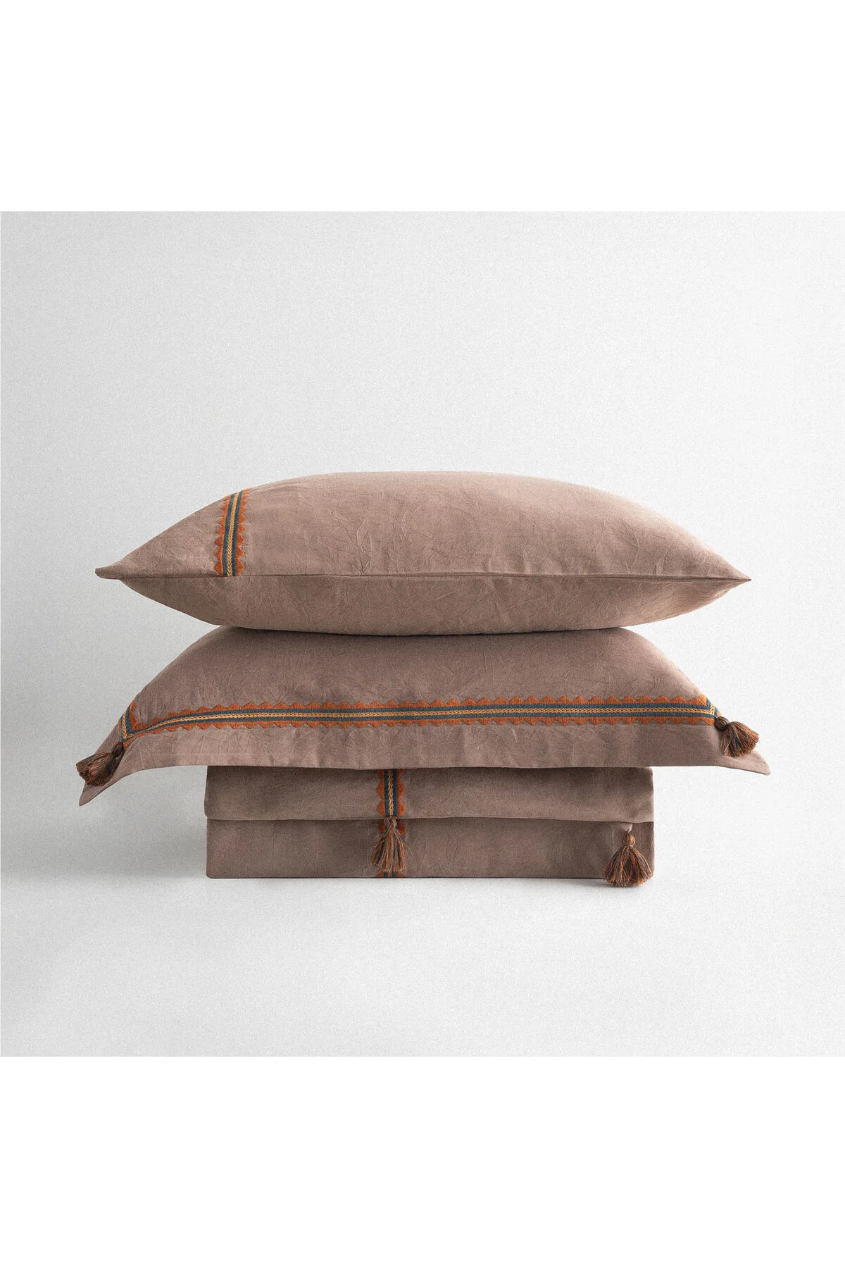 Hazar Çift Kişilik Nevresim Takımı %100 Organik Pamuk Saten Parça Boya Bej 200x220 Cm